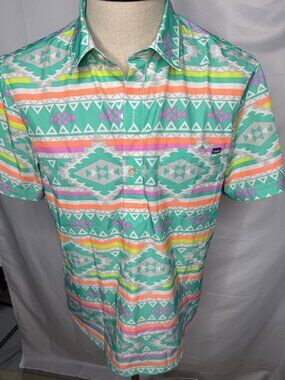 Chubbies Southwestern Mens M Short Sleeve Button-Up Shirt Vibrant Green